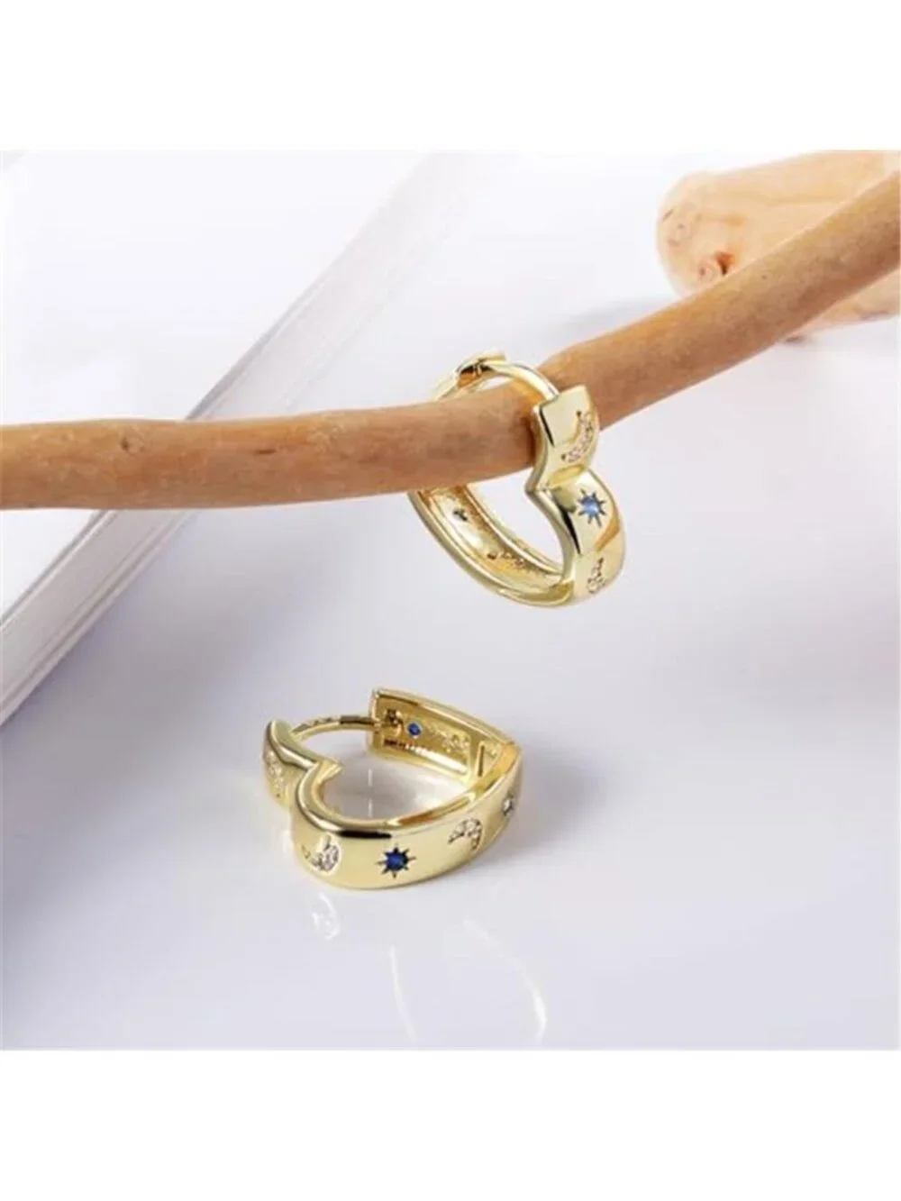 14K Gold Plated Heart Hoop Earrings for Women Trendy Huggie Star Moon Zirconia